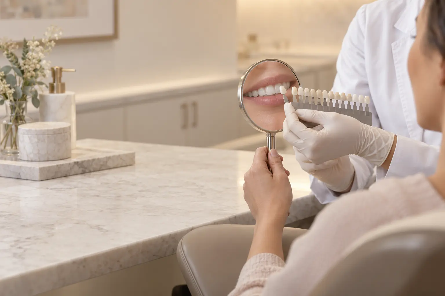 Dental veneer consultation focused on tooth shape and smile proportion
